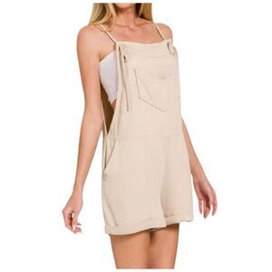 Zenana Beige Neutral Minimalist Knotted Shoulder Straps Romper Size L NWOT